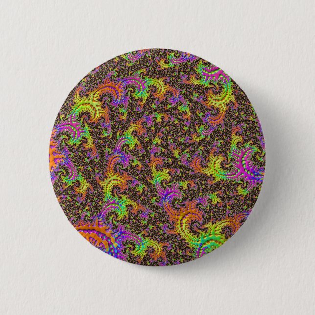 Flashy Colourful Spiral Abstract Digital Fractal 2 Inch Round Button (Front)