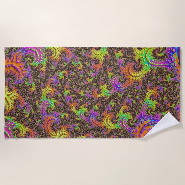 Flashy Colourful Spiral Abstract Digital Fractal Beach Towel (Front)