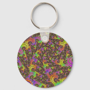 Flashy Colourful Spiral Abstract Digital Fractal Keychain