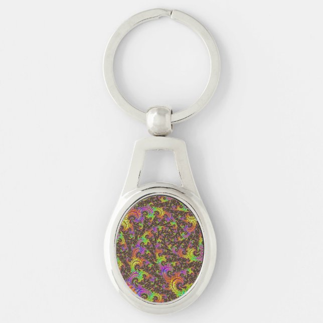 Flashy Colourful Spiral Abstract Digital Fractal Keychain (Front)
