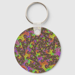 Flashy Colourful Spiral Abstract Digital Fractal Keychain