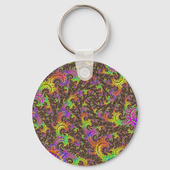 Flashy Colourful Spiral Abstract Digital Fractal Keychain (Front)