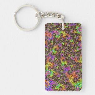 Flashy Colourful Spiral Abstract Digital Fractal Keychain