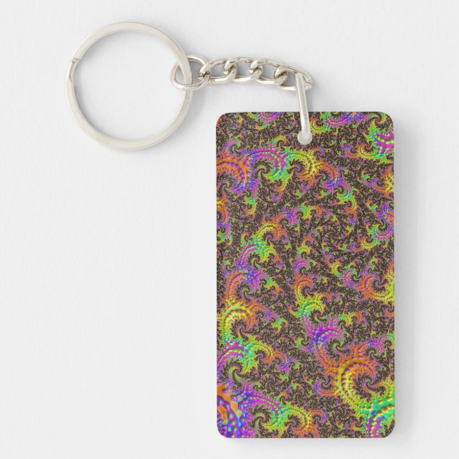 Flashy Colourful Spiral Abstract Digital Fractal Keychain (Front)