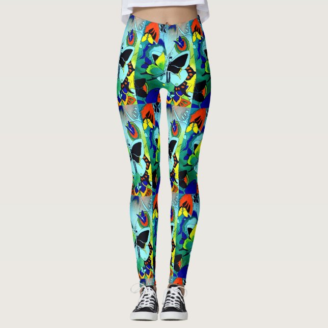 Flashy Cute Colour Butterfly Collage Designed Leggings (Front)