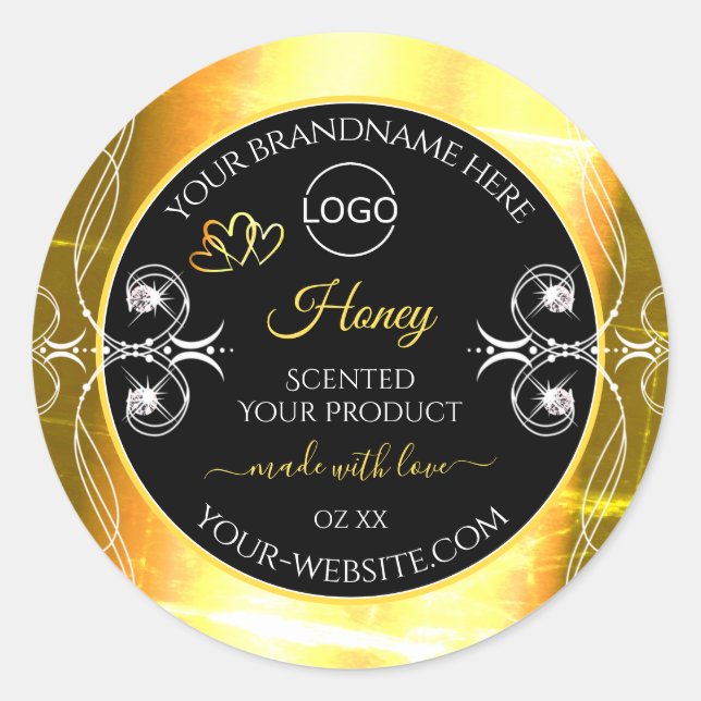 Flashy Dazzling Gold Black Product Labels Add Logo (Front)