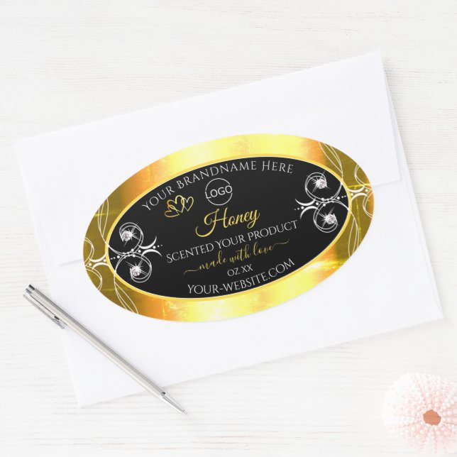 Flashy Dazzling Gold Black Product Labels Add Logo (Envelope)