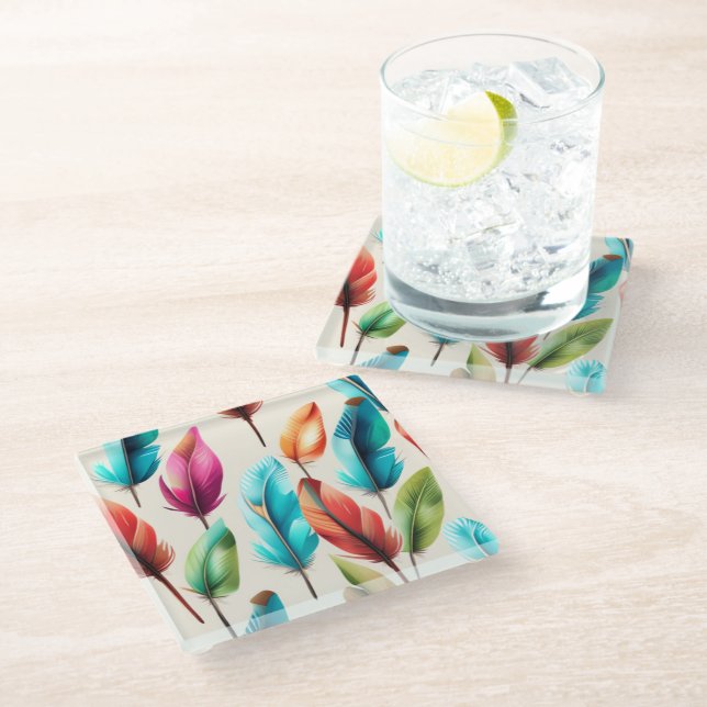 Flashy Feathers  Glass Coaster (Angled)