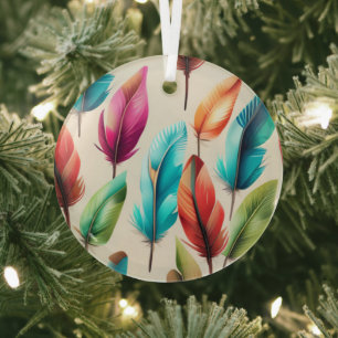 Flashy Feathers  Glass Ornament