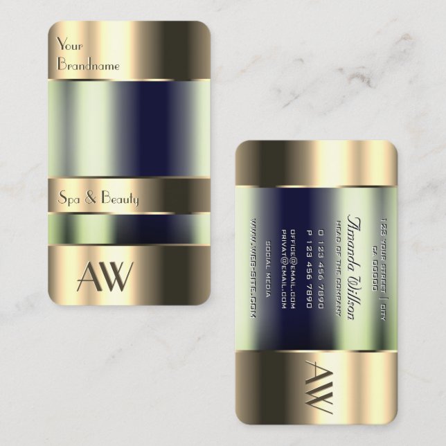 Flashy Gold 3D Initials Glass Optics Blue Fluids Business Card (Front/Back)