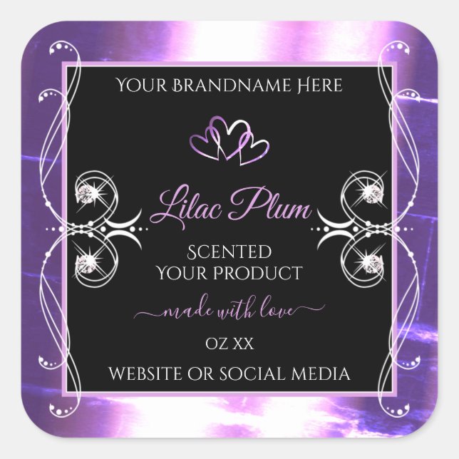 Flashy Light Purple Black Product Labels Diamonds (Front)