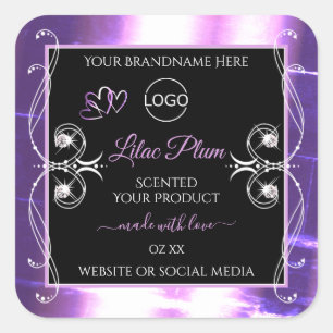 Flashy Light Purple Black Product Labels with Logo