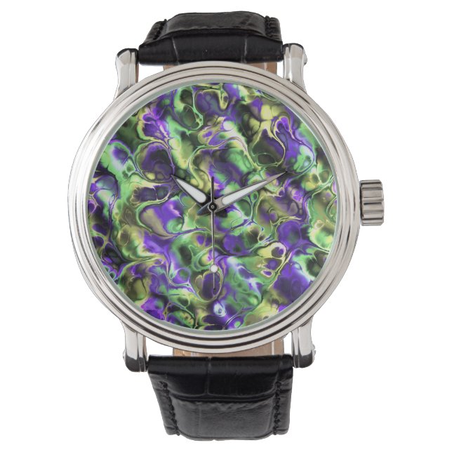 Flashy Loud Colourful Boho Hippie Fractal Marble Watch (Front)
