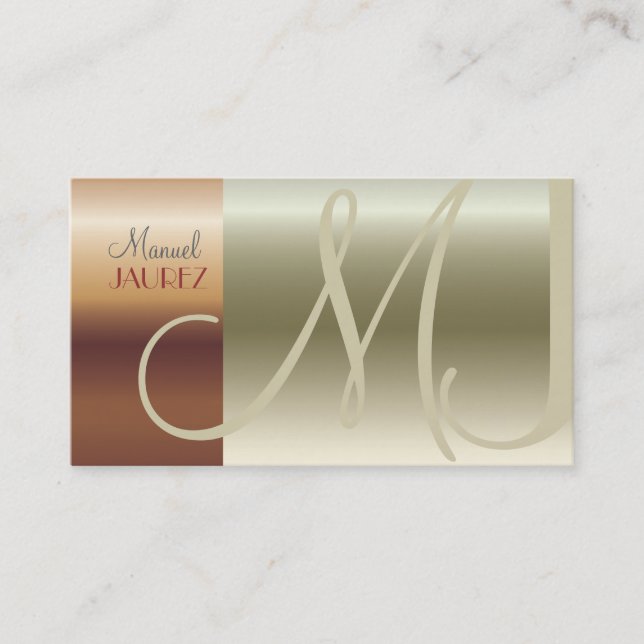 Flashy monogram copper/brushed nickel business card (Front)