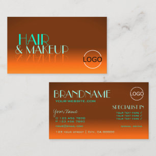 Flashy Orange and Teal Chic Mirror Font with Logo Business Card