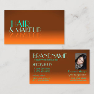 Flashy Orange and Teal Chic Mirror Font with Photo Business Card