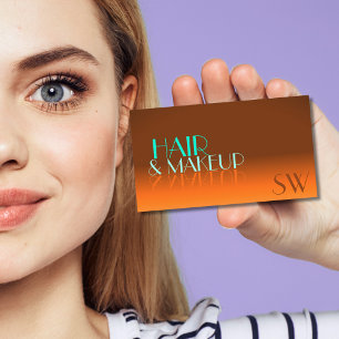 Flashy Orange and Teal Mirror Font with Monogram Business Card