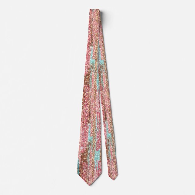 Flashy Pastel Glitter Brush Strokes Pink Blue Tie (Front)