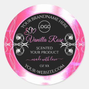 Flashy Pink Dazzling Product Label Black with Logo