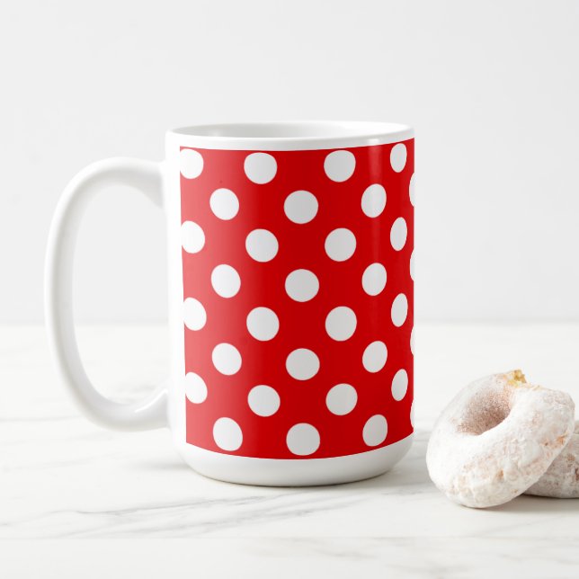 Flashy Red And Big White Polka Dots Coffee Mug (With Donut)