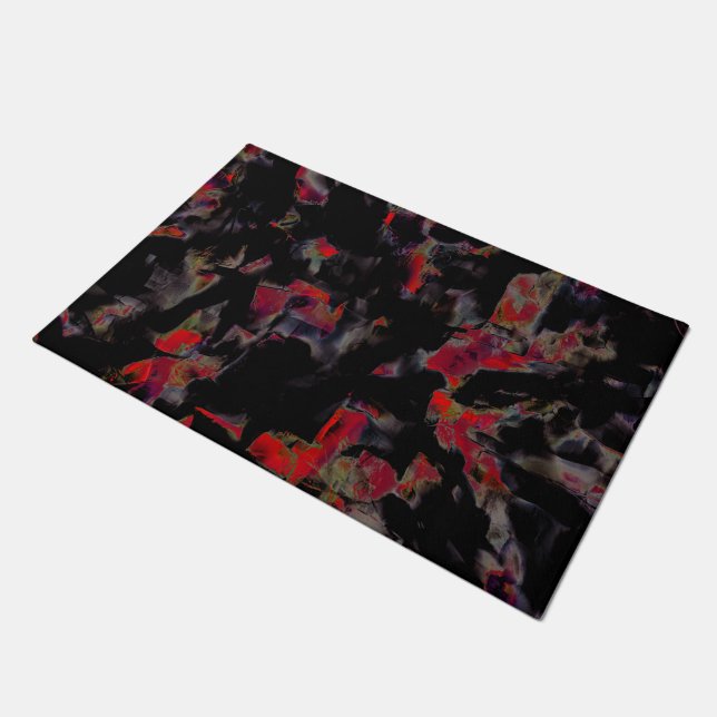 Flashy red blots on dark grey rocky base, texture  doormat (Angled)