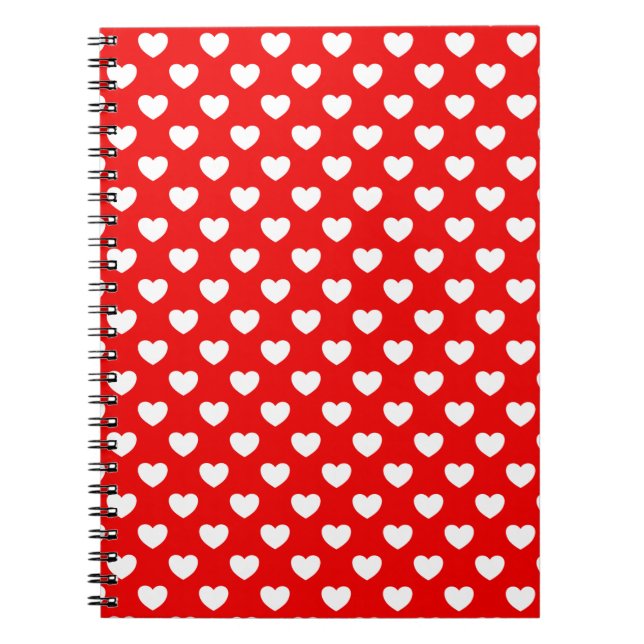Flashy Red With White Hearts Polka Dot Pattern Notebook (Front)