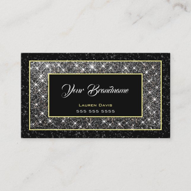 Flashy Silver Glitter Social Media and Appointment Business Card (Front)