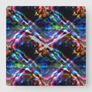 Flashy square coloured kaleidoscope with neon tone wall clock