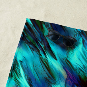 Flashy stained from blue to cyan, and red spots beach towel