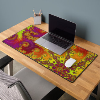 Flashy Vibrant Spiral Fractal Funky Abstract Art Desk Mat