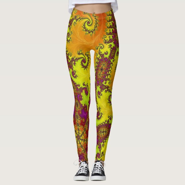 Flashy Vibrant Spiral Fractal Funky Abstract Art Leggings (Front)