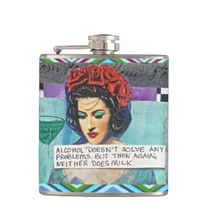 FLASK-ALCOHOL DOESN'T SOLVE ANY PROBLEMS HIP FLASK