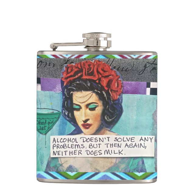 FLASK-ALCOHOL DOESN'T SOLVE ANY PROBLEMS HIP FLASK (Front)