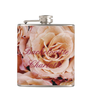 Flask Bachelorette Gift Wedding Pink Rose Roses