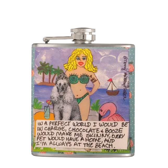 Flask- In a perfect world I would be in charge, ch Hip Flask (Front)