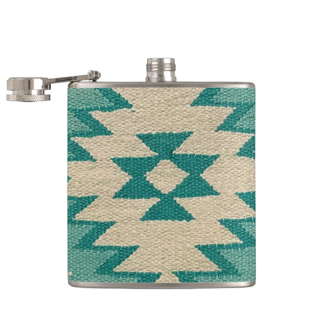 Flask In Teal Southwestern Weave Artwork (Opened)