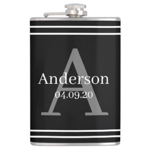 Flask - Personalised Black Surname Initial Date