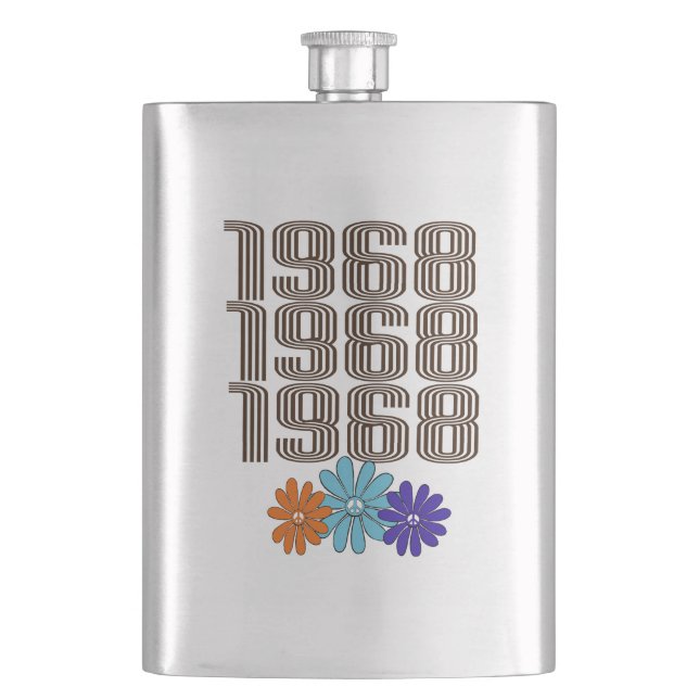 Flasque 1968 Hippie - Fleurs des signes de paix Orange Aqu (devant)