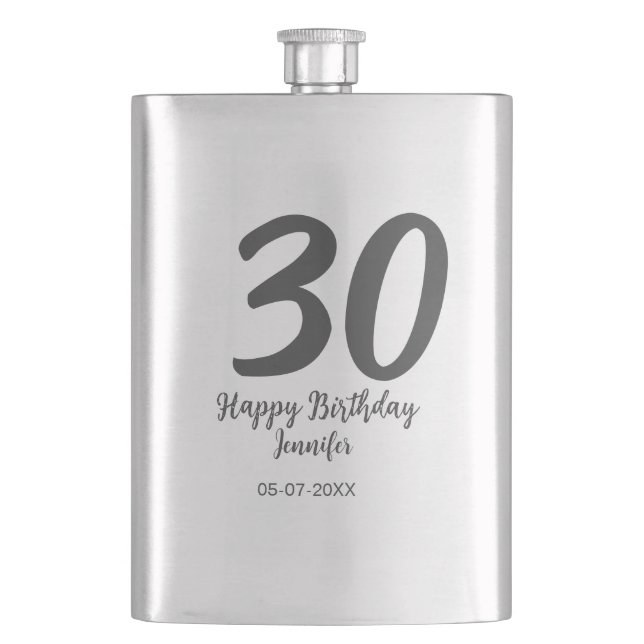 Flasque 30e anniversaire ajouter nom date année noir modèl (devant)