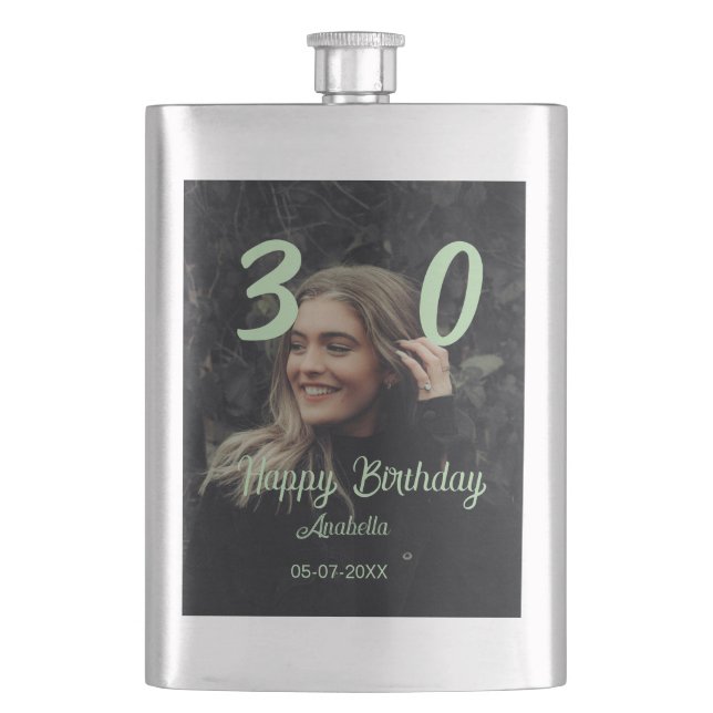 Flasque 30e anniversaire ajouter nom date année vert paste (devant)