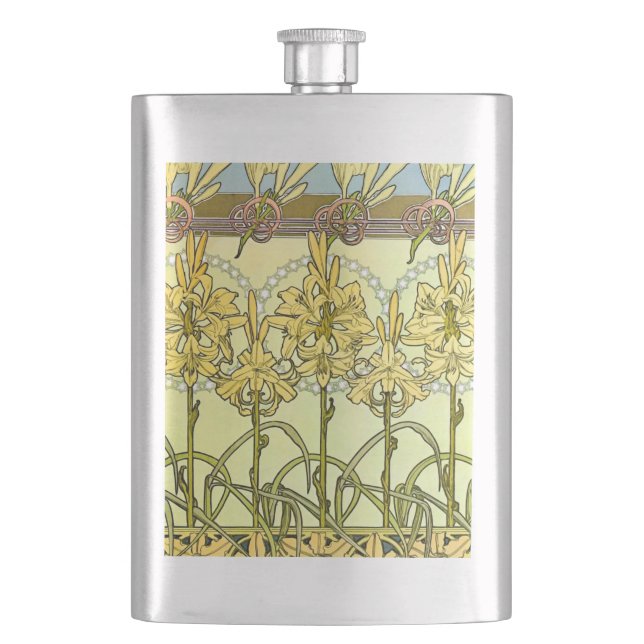 Flasque Alfonse Mucha Art Nouveau Lily motif floral (devant)