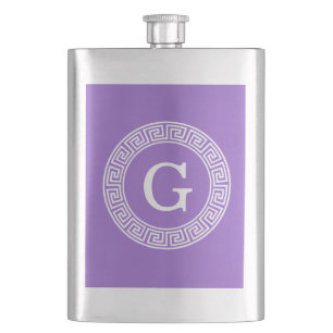Flasque Améthyste Wht Cadre Rnd Clé Grecque Monogramme Ini