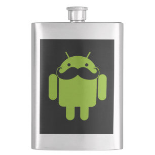 Flasque Android Robot Moustache Style sur Noir