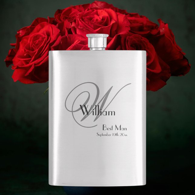 Flasque Best Man Gift : Elegant Script Monogramme et nom (A Perfect Best Man Gift: Elegant Script Monogram and Name Flask.)