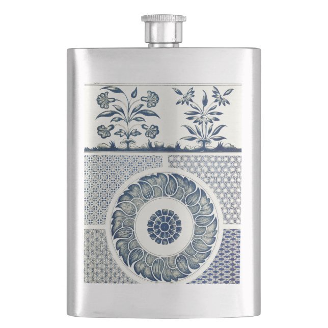 Flasque Blanc bleu Floral chinois rond (devant)