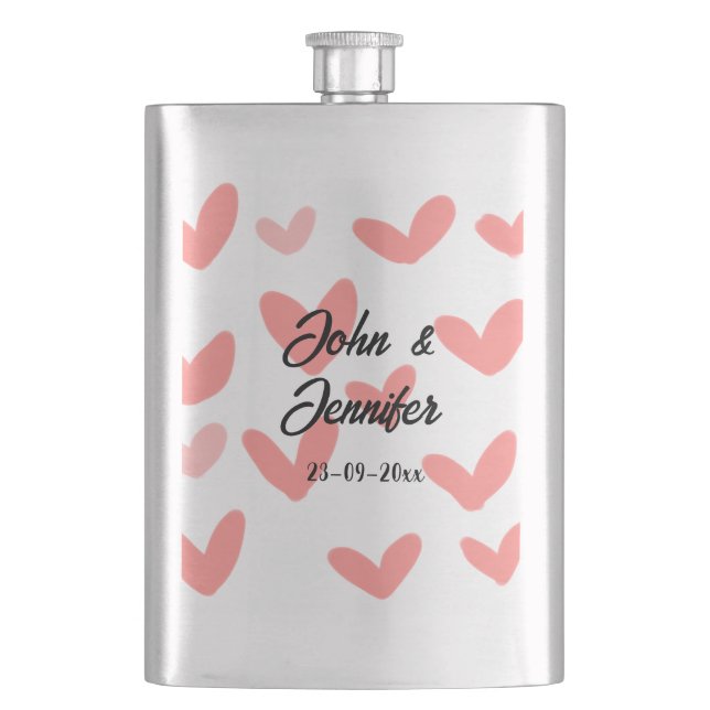 Flasque blanc simple style de texte mariage rouge coeur (devant)