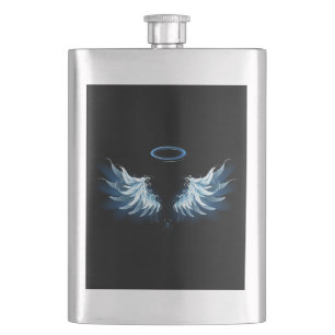 Flasque Blue Glowing Angel Wings on black background