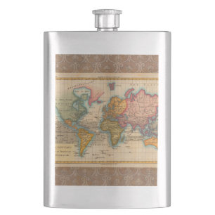 Flasque Carte du monde 1700s Antique Continents