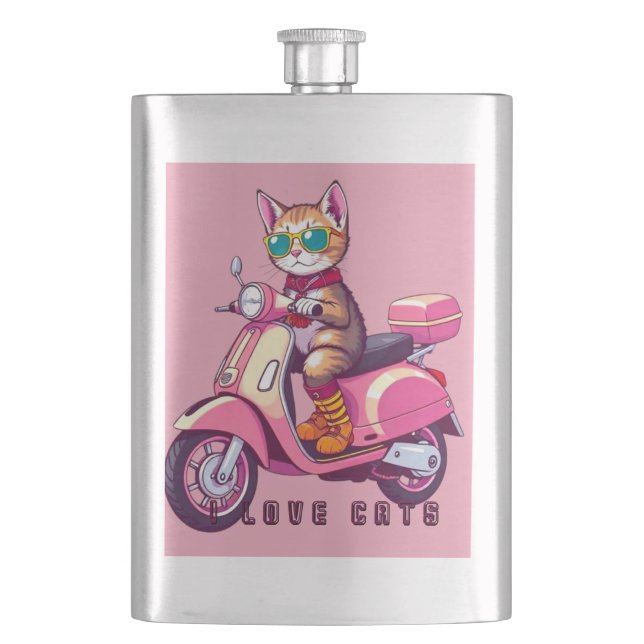 Flasque Chat rose mignon avec lunette et moto (devant)