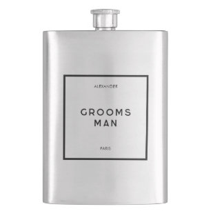 Flasque Chic Minimal Français Noir & Blanc Nom du Groomsma